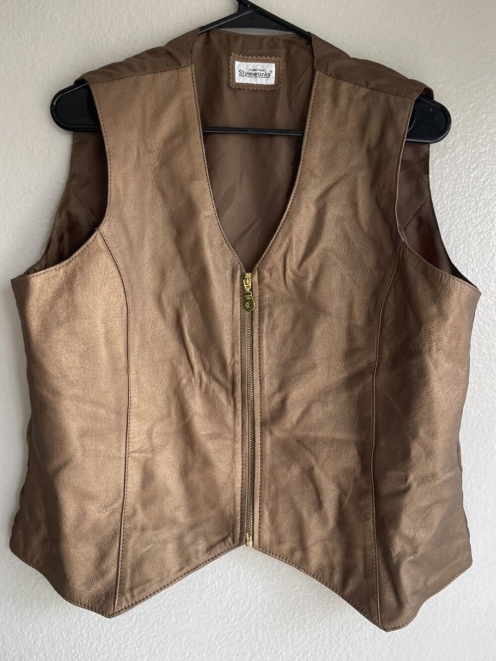 Newport Styleworks 100% Leather Brown Copper Leather Women’s vest Sz XL